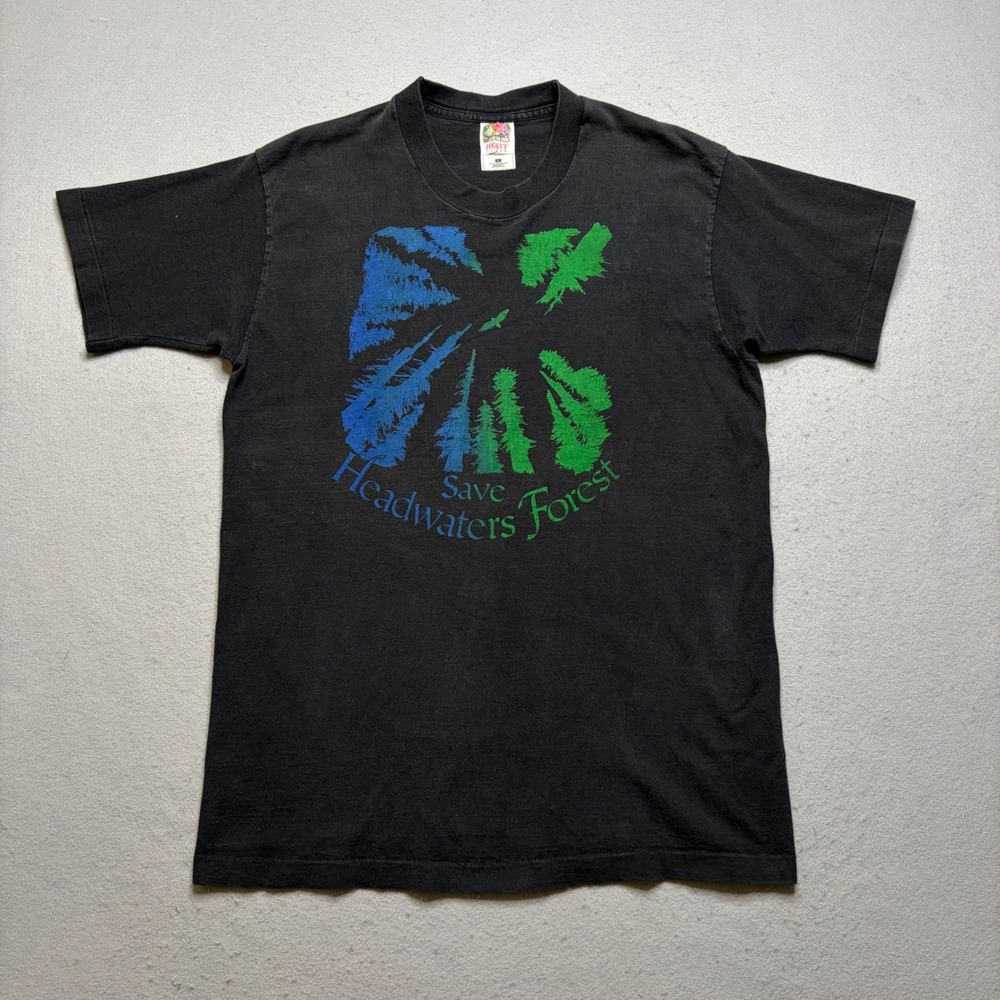 Fruit of the Loom T-Shirt Mens‎ L Black Save Headwaters Forest Vintage 90s Faded